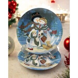TODAYS LIVING Snowman Winter Scene Salad Plate Set Of 2 Dessert Appetizer Plate